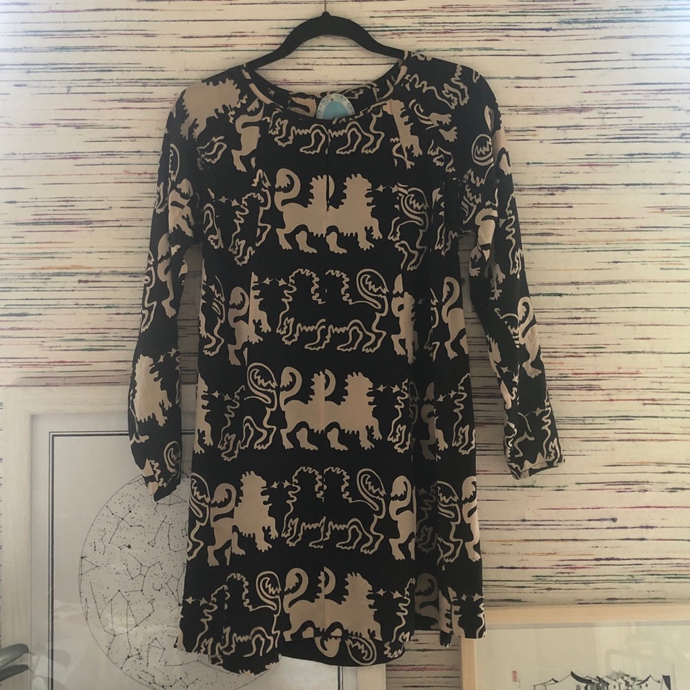 100% silk long sleeve Lion pattern dress